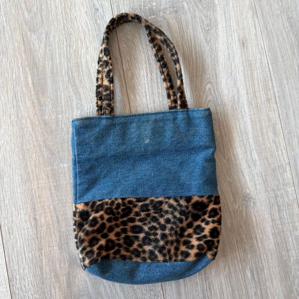 Fashion Express Denim & Leopard Print Vintage 90's Y2K Mini Handbag Festival